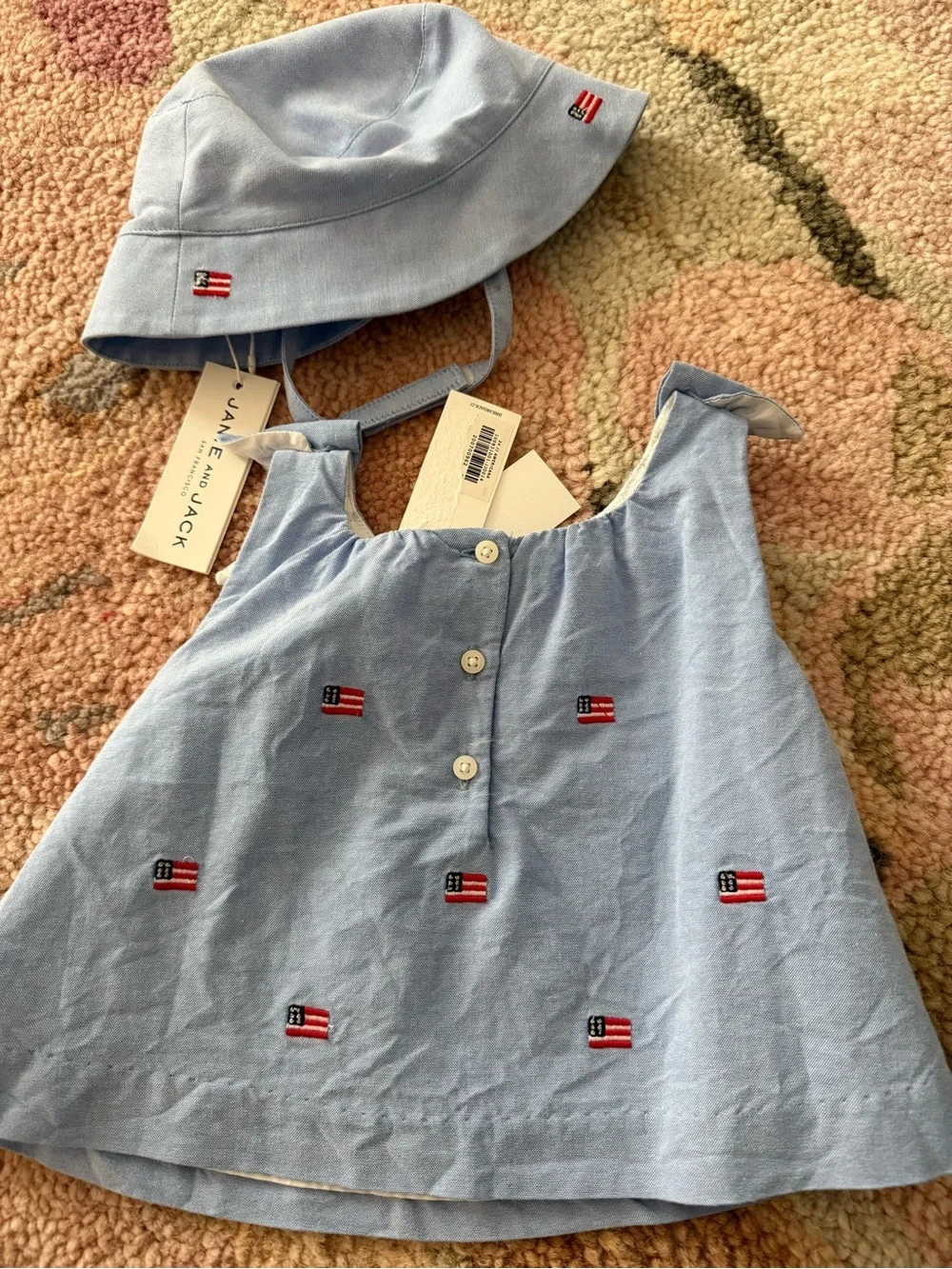 Light Blue Girls' Flag-Embroidered Tank Top with matching hat